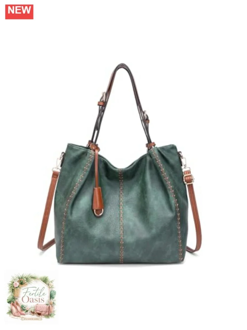 Vintage PU Leather Hobo Shoulder Bag, Tote with Rivets